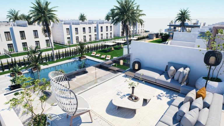 Nowe bungalowy z ogrodem lub solarium w pobliżu plaży w Pilar de la Horadada